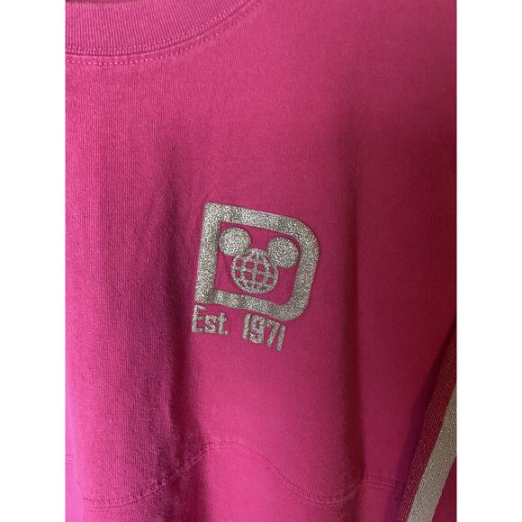 Walt Disney World Spirit Jersey Long Sleeve Shirt Hot Pink Silver Glitter Medium - Picture 4 of 8